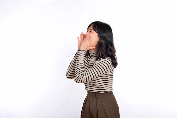 Happy Asian Woman Professional Entrepreneur Standing Casual Clothing Open Mouths —  Fotos de Stock