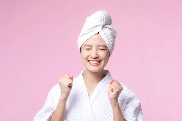 Junge Schöne Asiatische Frau Glücklich Lächeln Gesicht Mit Hand Oder — Stockfoto