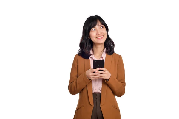 Människor Och Teknik Koncept Asiatisk Flicka Med Hjälp Smartphone Sms — Stockfoto