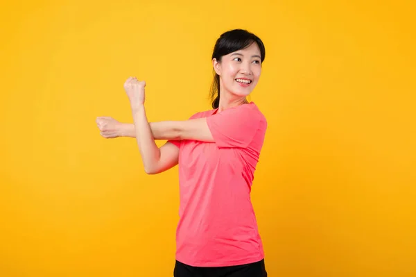 Retrato Jovem Bonito Asiático Esportes Fitness Mulher Feliz Sorriso Vestindo — Fotografia de Stock