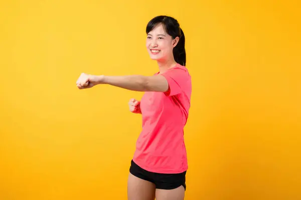 Retrato Jovem Bonito Asiático Esportes Fitness Mulher Feliz Sorriso Vestindo — Fotografia de Stock