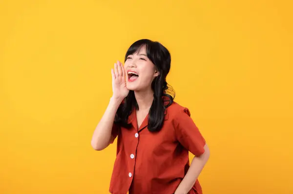 Porträt Schöne Junge Asiatische Frau Glücklich Lächeln Gekleidet Orangefarbenen Kleidern — Stockfoto