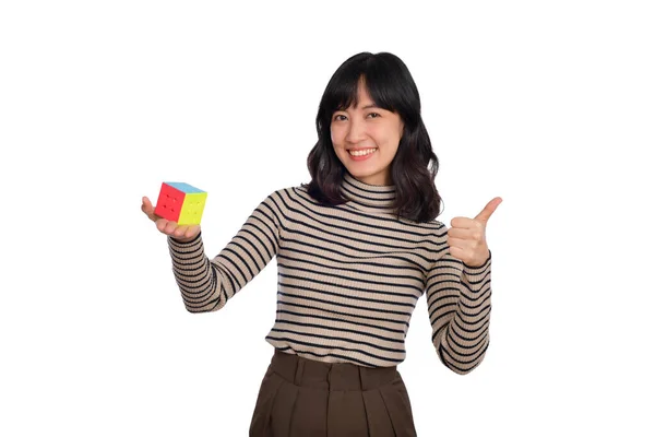 Solving Cubic Problems Problem Solution Making Strategic Moves Concept Asian — Stock Photo, Image