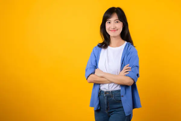Radiate Confidence Captivating Portrait Asian Young Woman Wearing Blue Shirt — Stock Photo, Image
