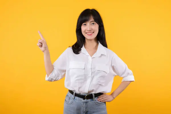 Businesswoman Asian Young Woman Happy Smile Dressed White Shirt Showing — Stock Photo, Image