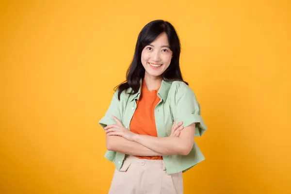 Portrait Cute Attractive 30S Young Businesswoman Happy Smile Face Showing — Stock Photo, Image
