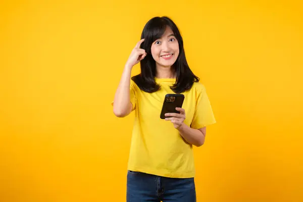 Experience Range Emotions Expressive Portrait Asian Young Woman Wearing Yellow — Stock Photo, Image