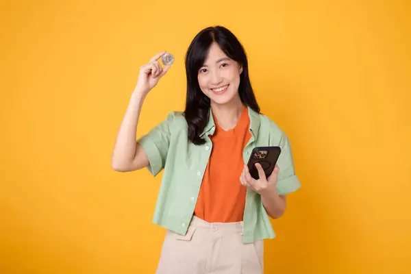 Financiamento Futuro Com Jovem Mulher Asiática Anos Vestida Com Camisa — Fotografia de Stock