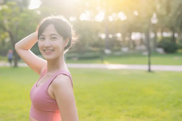 Experience Joy Wellness Living Happy Beautiful Asian Woman 30S Smiles — Stock Photo, Image