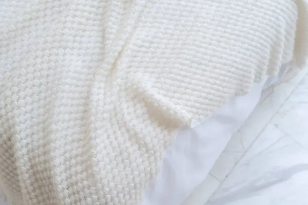 Drap Lit Blanc Gros Plan Avec Texture Tissée — Photo
