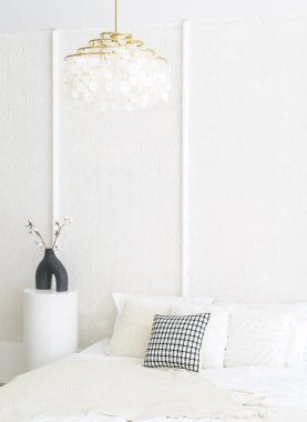 Modern bir evde minimalist bir yaşam tarzı, şık mobilyalar, hafif ışıklandırma ve sakinleştirici atmosfer için nötr tonlar. gerçek fotoğraf.