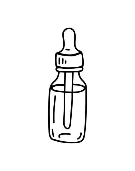Schizzo Lineare Una Bottiglia Siero Icona Bottiglia Dropper — Vettoriale Stock