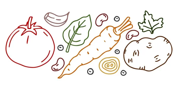 Çizgi Çizimi Sebzeler Çizim Tasarımı Pankart Tasarım Tarifi Menü Dağıtım — Stok Vektör