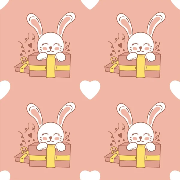 无缝图案 可爱的兔子在箱子里 适合儿童纺织 包装的理想产品 — 图库矢量图片