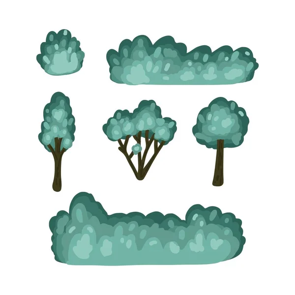 Een Stel Bomen Struiken Vector Illustratie Geïsoleerd Witte Achtergrond — Stockvector