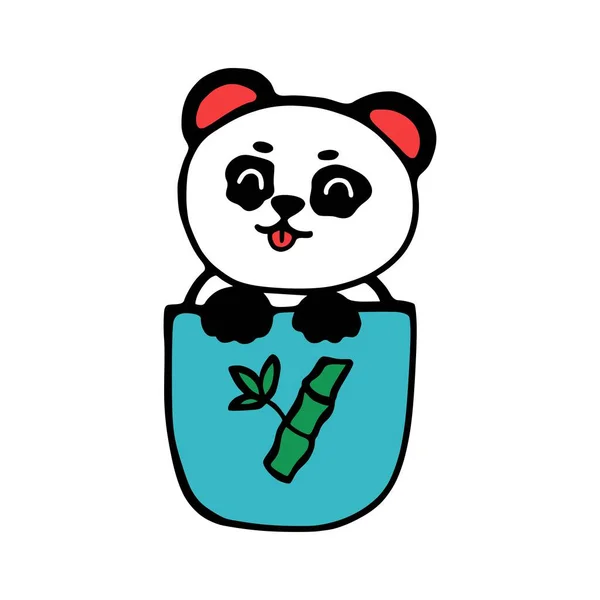 Şirin Bir Panda Cebinde Oturuyor Çocuk Çizimi — Stok fotoğraf