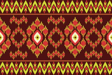 Soyut tasarım ikat vektörü pürüzsüz desen geleneksel giysi dekoratifi perde arkası duvar kâğıdı Aztek süslemesi el yapımı güzel sanat renkleri.