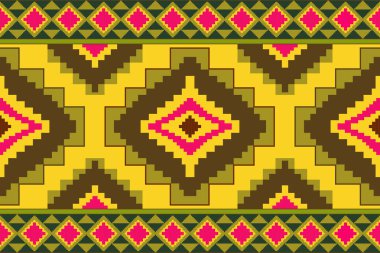 Geometrik şekiller ve piksel tasarım vektörsüz desen arka planda aztek kabile süsü ile geleneksel giyinme tarzı el yapımı güzel sanat renkleri..