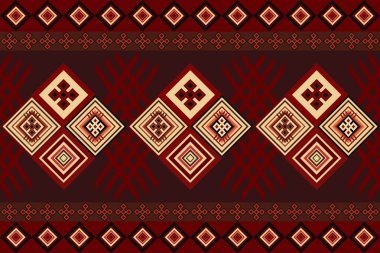 Dekoratif vektörsüz geleneksel kıyafet tasarımları ve arka plandaki Aztek kabile süslemeleri ile Amerikan yerlileri için el yapımı güzel sanat renkleri..