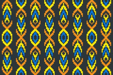 Geometric shapes and pixel design vector seamless pattern traditional for clothing ethnic with background aztec tribal ornament handmade border beautiful art colorful. clipart