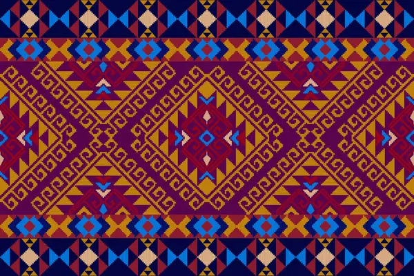 Geometrik şekiller ve piksel tasarım vektörsüz desen arka planda aztek kabile süsü ile geleneksel giyinme tarzı el yapımı güzel sanat renkleri..