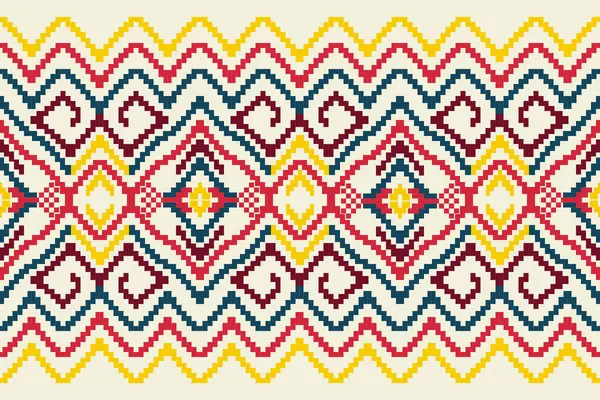 Geometrik şekiller ve piksel tasarım vektörsüz desen arka planda aztek kabile süsü ile geleneksel giyinme tarzı el yapımı güzel sanat renkleri..