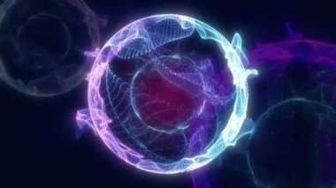 Hareket Küresi ızgarası. Animasyon küresi. Dijital fütüristik arka plan. Neon dalgaları. Soyut tasarım.