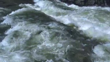 Moutain Nehri. Dağlardaki taş kayaların arasından akan berrak bir dere. Kayalık bir taban boyunca bol bir nehir akar. Vahşi bir dağ nehrinin suyu bir yaz gününde akar..