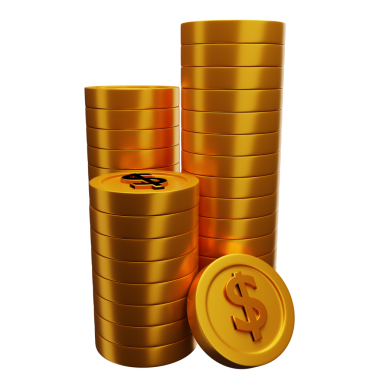 Üç boyutlu altın sikke simgeleri. Yığınla para. Finans, yatırım ve tasarruf kavramı. Oyun elemanları. Altın para yığını. Hazine yığını.