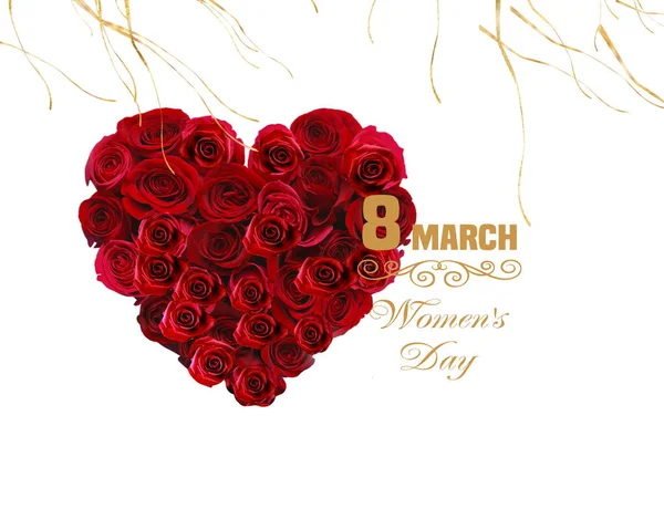 Czerwone Róże Uroczysty Szczęśliwy Kobieta Dzień Walentynki Powitanie Tło Szablon — Zdjęcie stockowe