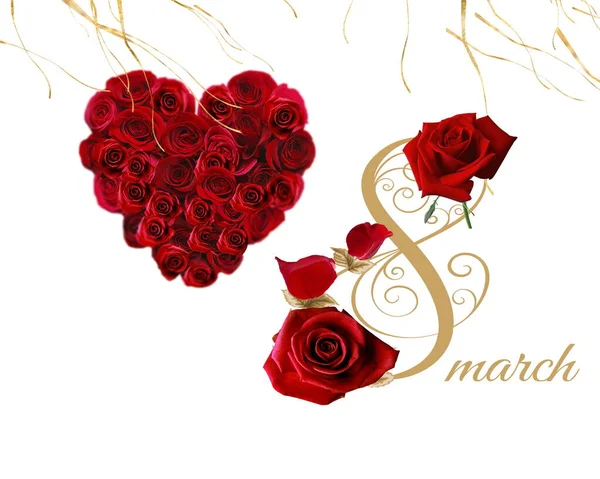 Kırmızı Güller Şenlikli Mutlu Kadın Günü Sevgililer Günü Arka Plan — Stok fotoğraf