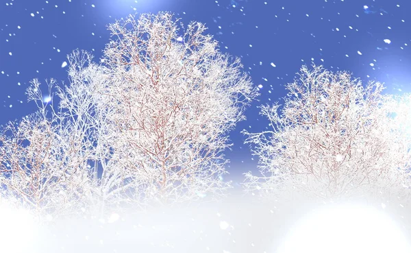 Día Invierno Bosque Árboles Nevados Cubiertos Nieve Rosa Cielo Azul — Foto de Stock