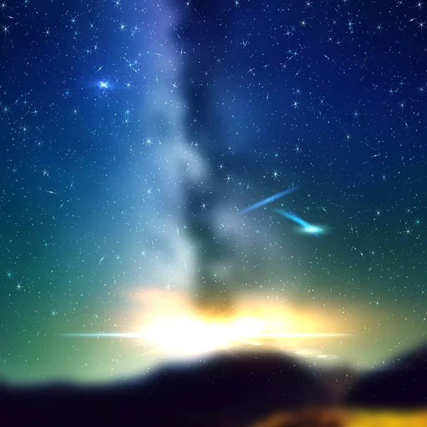 Starry Night Blue Sky Sunset Beam Flares Nebula Milky Way — Stock Photo, Image