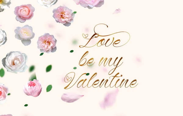 San Valentino Giorno Della Donna Biglietti Auguri Rose Bianco Rosa — Foto Stock