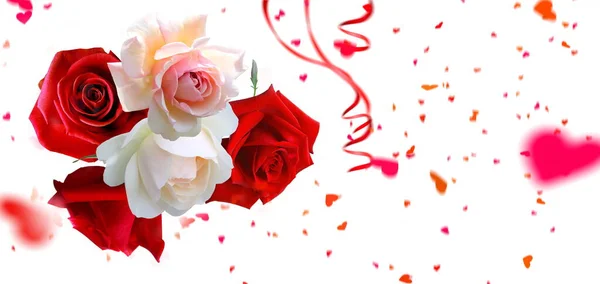 Ramo Rosas San Valentín Fondo Festivo Con Elementos Dorados Plantilla —  Fotos de Stock