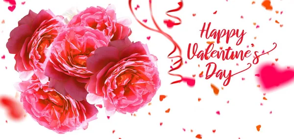 Valentine Day Roses Bouquet Festive Background Gold Elements Template Greetings — Stock Photo, Image
