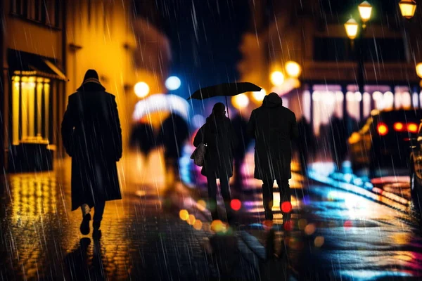 night city rain,  building windows carrs traffic light pedestrian with umbrellas walk urban life style
