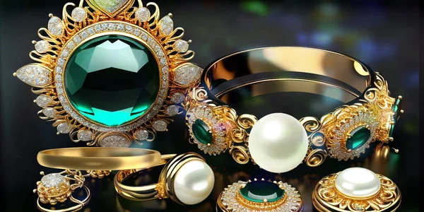 jewelry gold ring bracelets earrings with diamond emerald and white pearl citrine gemstone