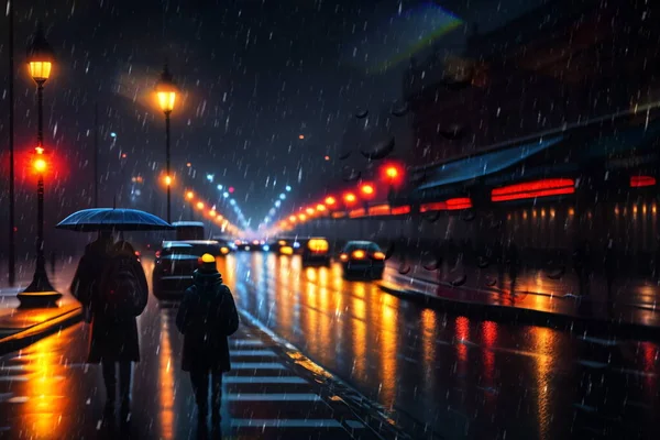 rainy evening city street blurred light and rain drops on glass rainy weather