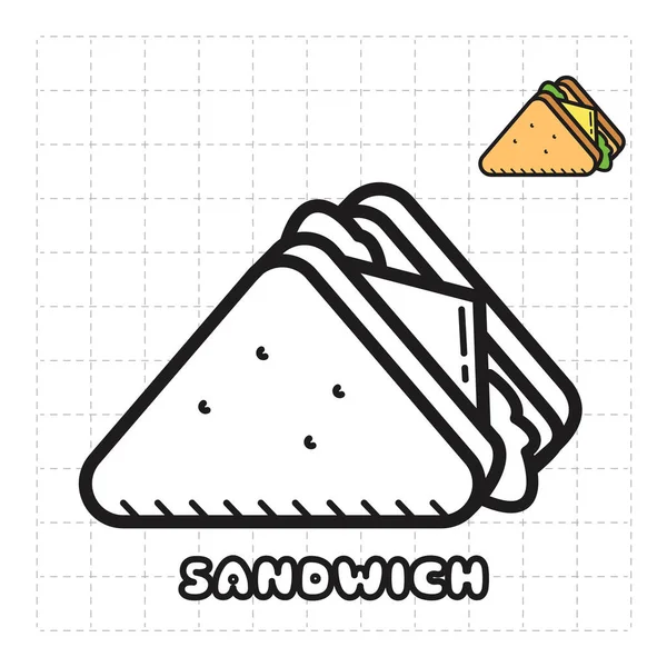 Enfants Coloriage Livre Objet Série Aliments Sandwich — Image vectorielle