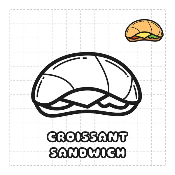 Bambini Colorare Libro Oggetto Serie Alimenti Croissant Sandwich — Vettoriale Stock