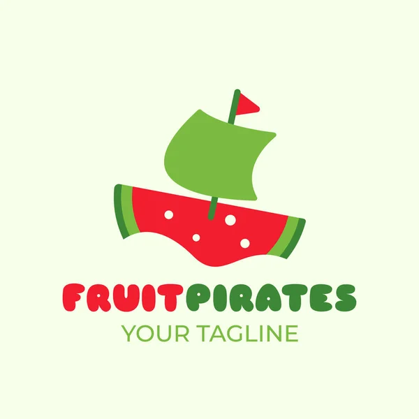Fruktpirater Kombination Form Vattenmelon Och Segelbåt Lämplig För Frukt Butik — Stock vektor