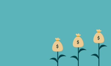 Yatırım büyümesi. Çiçekleri ve bitkileri andıran bir dolar çantasıyla..