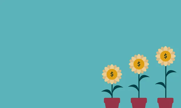 Yatırım Büyümesi Çiçek Açan Bir Çiçeğin Üzerindeki Dolar Işaretiyle — Stok Vektör