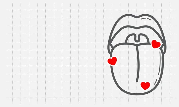 Zdrowy Język Usta Przedstawione Zarysem Języka Ust Symbolem Miłości Sercem — Wektor stockowy