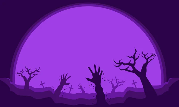 Lila Nyans Halloween Illustration Vektor Grafisk Bakgrund Med Zombie Händer — Stock vektor