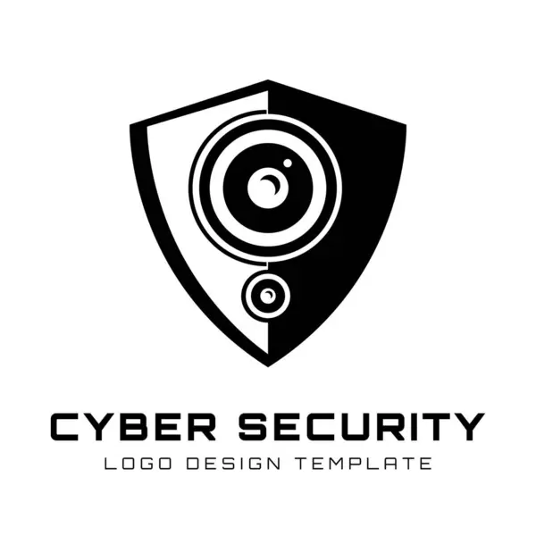 Merkezde Shield Cctv Kameralarının Görüntü Vektör Logosu Tasarımı Siber Güvenlik — Stok Vektör