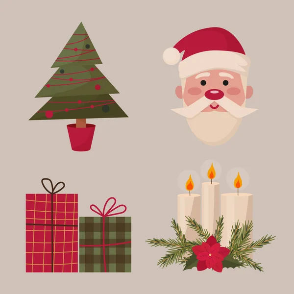 Набор Рождественских Элементов Санта Клаус Рождественские Елки Подарки Свечи Векторная — стоковый вектор