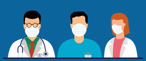Doktoři Zdravotníci Nosí Masky Aby Vyhnuli Infekci Vektorová Ilustrace — Stockový vektor