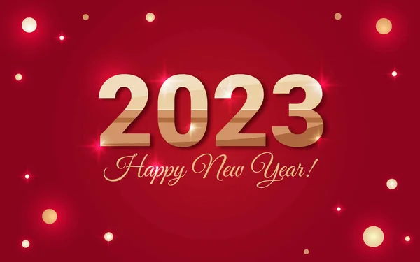 Inscripción 2023 Feliz Año Nuevo Sobre Fondo Rojo Con Destellos — Vector de stock